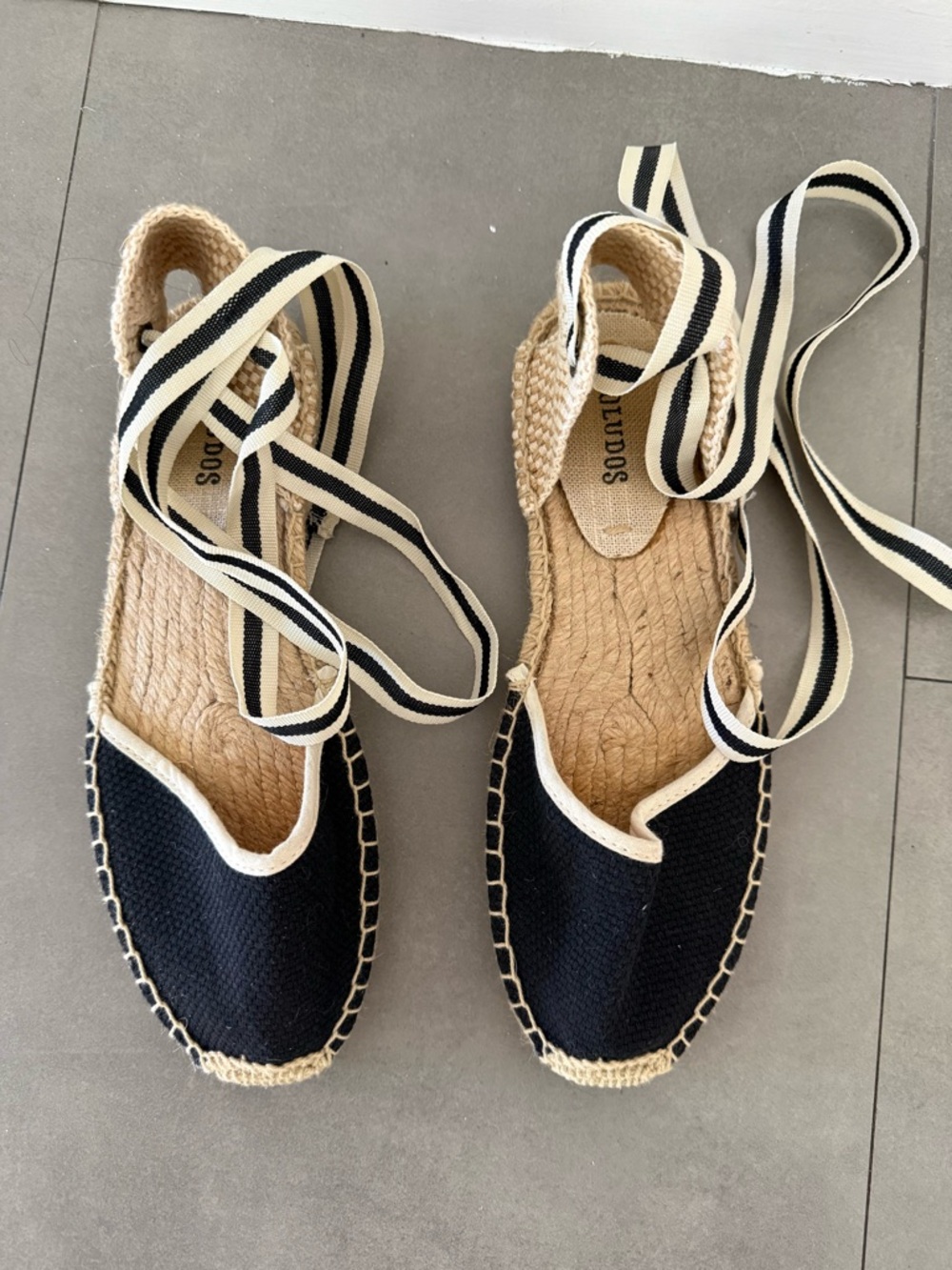 Soludos Black and Natural Espadrille Lace-Up Flats - Picture 2 of 2